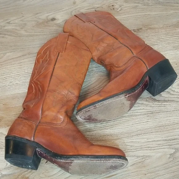 Miller Stockman Mens Cognac Cowboy Boots Size 7 1/2 - Picture 9 of 12